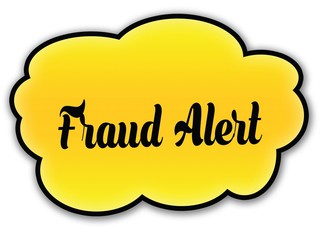 FRAUD ALERT handwritten on yellow cloud with white background