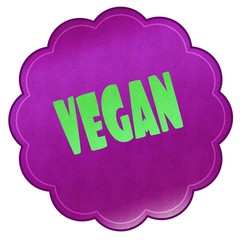 VEGAN on magenta sticker.