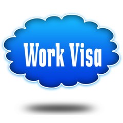 WORK VISA text message on hovering blue cloud.