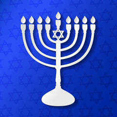 Menorah - icon on blue background. Vector.