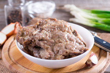Fried pork fillet in a plate
