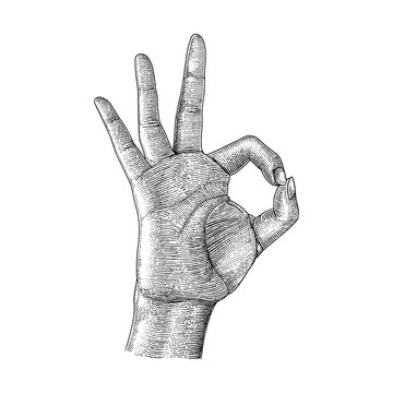 Hand gesture drawing vintage style,Human hand ok sign