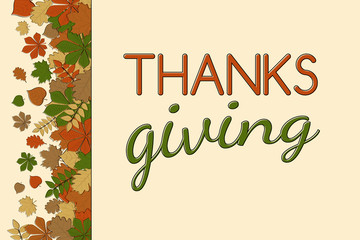 Poster with autumnal leaves for Thanksgiving Day. Vector.