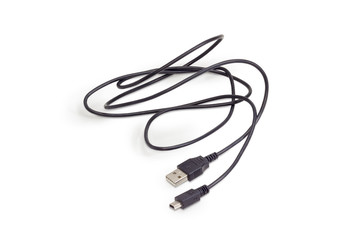 Cable USB to mini-USB on a white background