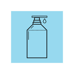 Container with dispenser, del shower or liquid soap. Flat object and icon. Vector