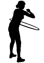 Young woman with a hula hoop on a white background