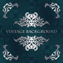 Invitation with a silver decoration on seamless background. Original style