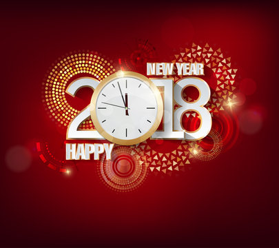 Happy new year 2018 with Firework background and merry christmas