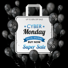 Cyber Monday Black Balloons Shopping Bag Percents Cover