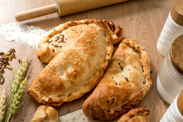 Ham and vegetables pastry puffs at local bakery store