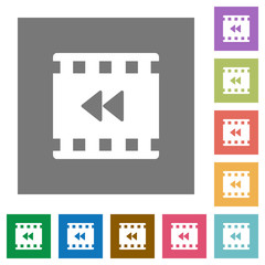 Movie fast backward square flat icons