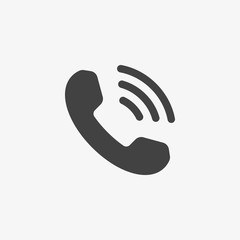 Phone icon isolated on grey background. Handset icon with waves. Telephone symbol