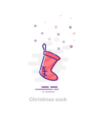 Christmas sock in mbe style illustration. Vector flat Christmas and New Year element.