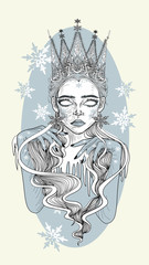 The Snow Queen - Tattoo Art - Stylized Vector Illustration - Winter Card design