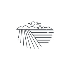 Farm landscape, field line icon. Outline illustration of wheat field vector linear design isolated on white background. Farm logo template, element for agriculture business, line icon object.