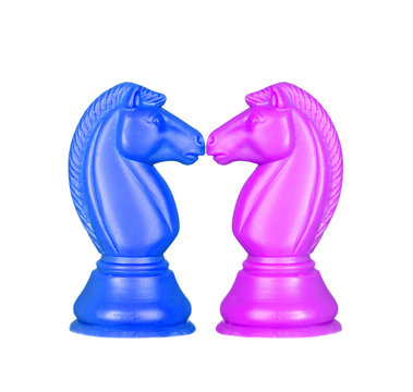 Blue and pink knights face to face