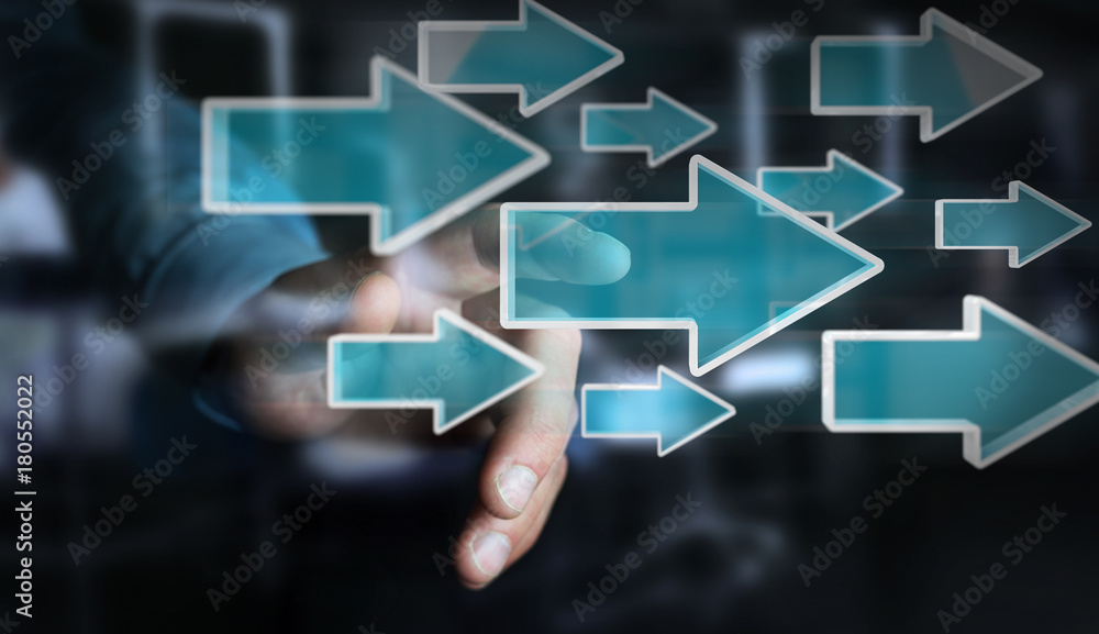 Poster businessman using digital modern arrow 3d rendering