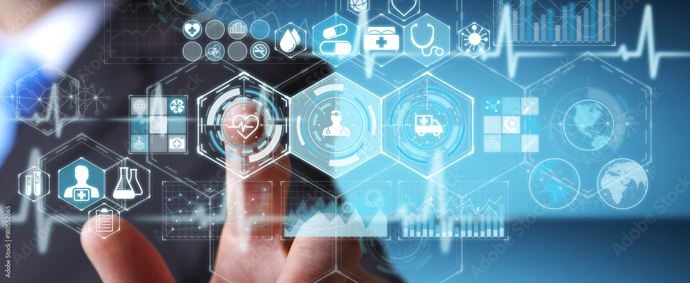 Aufkleber businessman using digital medical interface 3d rendering