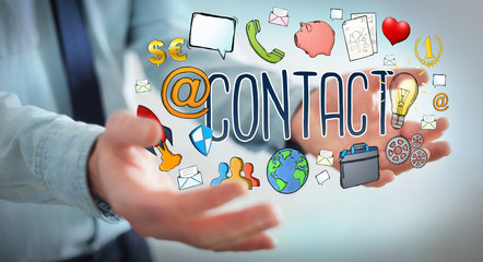 Businessman using manuscript contact text