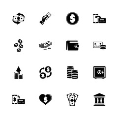 Money icons - Expand to any size - Change to any colour. Flat Vector Icons - Black Illustration on White Background.