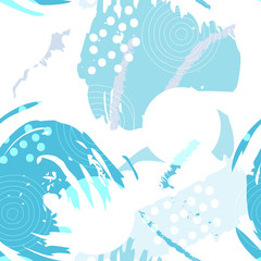 Brush strokes seamless pattern in pastel colors. Vector stylized hand drawn illustration with circles and abstract shapes.