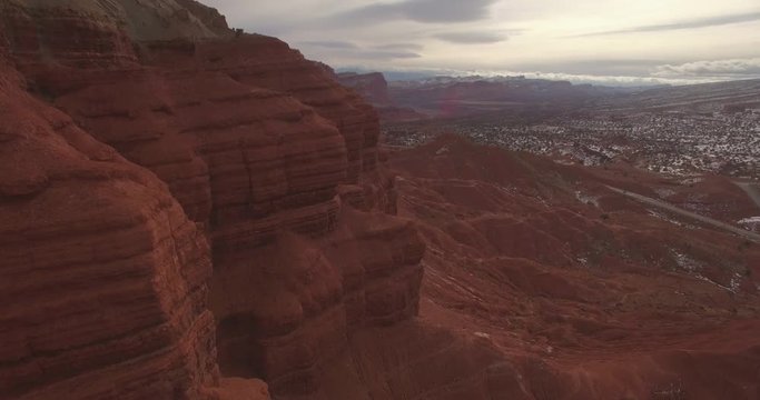Aerial shot of a red colored ridgeline in Utah