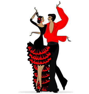 abstract flamenco couple in black red