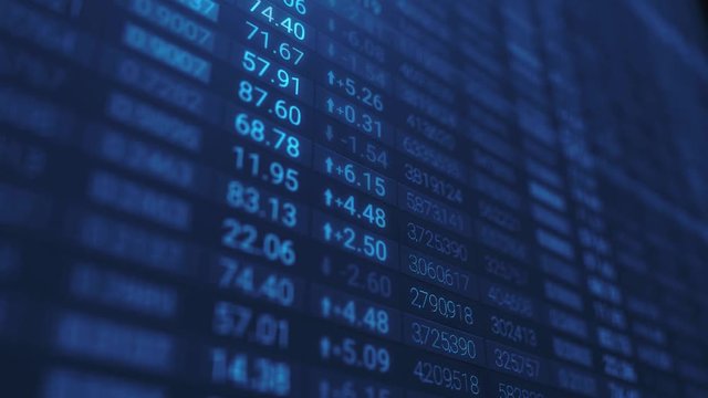 3d render Stock market chart or data on LED display. Various type of financial and investment products in Bond market. Data analyzing in forex market trading. Loopable video.