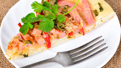 Piece of homemade pizza on a plate