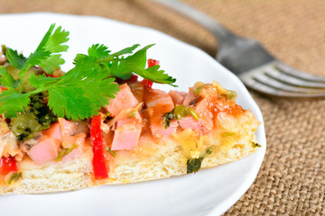 Piece of homemade pizza on a plate
