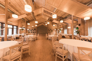 Empty restaurant with wooden interior