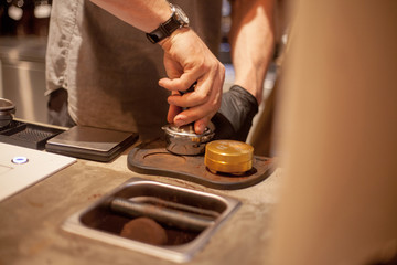 Tamping Espresso Shot with Hand