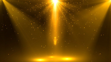 Gold lights shining .golden background with shiny  stars and rays.Sparkles or particle glitter...