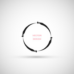 Hand drawn circle shape. Label, logo design element, frame. Brush abstract wave. Vector illustration.