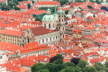 Fototapeta na wymiar A view of the red tiled roofs of Prague