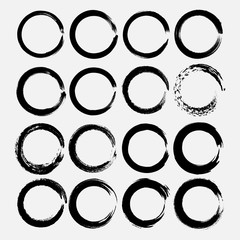 Set of 9 vector hand drawn circles using sketch drawing scribble circle lines. Doodle circular logo design elements.