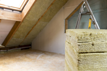 Attic renovation and thermal Insulation with mineral rock wool