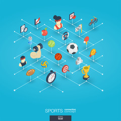 Sport integrated 3d web icons. Digital network isometric interact concept. Connected graphic design dot and line system. Abstract background for healthy, lifestyle, fitness and gym . Vector Infograph