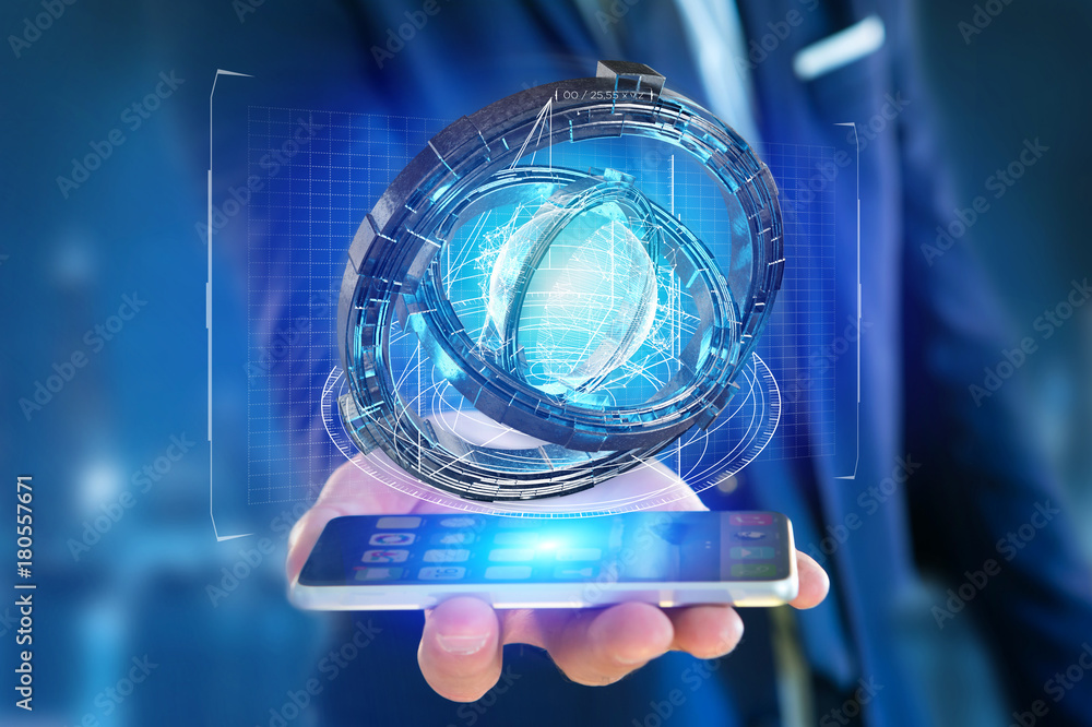 Poster hologram made of wheel with a futuristic data interface - 3d rendering