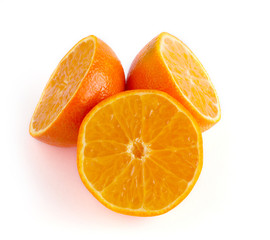 Fototapeta premium Orange fruit sliced juicy isolated on white background, closeup
