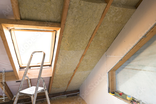 Attic Renovation And Thermal Insulation With Mineral Rock Wool