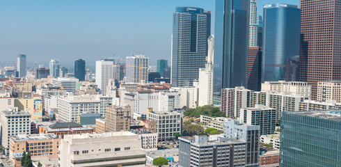 LOS ANGELES - JULY 28, 2017: Downtown skyscrapers on a sunny day. Los Angeles is often known by its initials L.A.