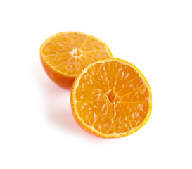 Orange fruit sliced juicy isolated on white background, closeup