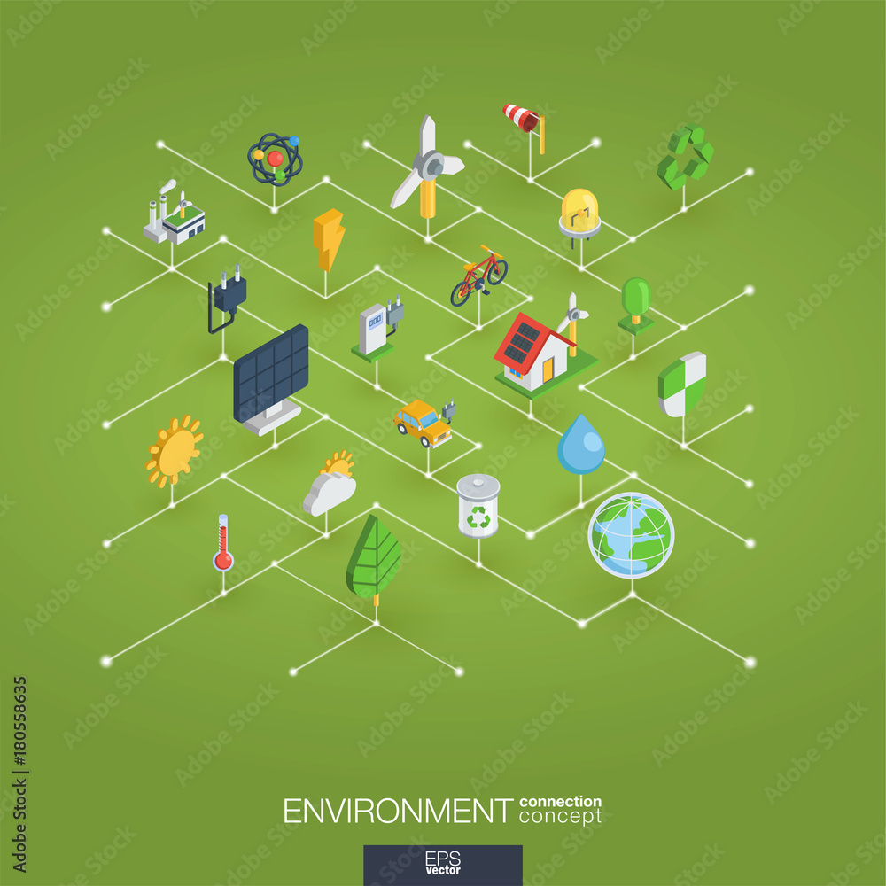 Aufkleber environmental integrated 3d web icons. digital network isometric interact concept. connected graphic