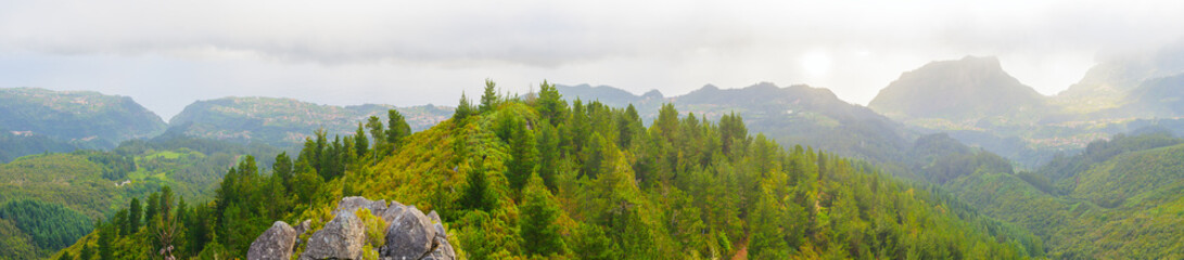 View of mountains from pico Das Pedras, Madeira Island, Portugal, Europe.