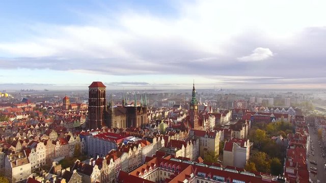 Aerial view of the old town of Gdansk at sunny day
