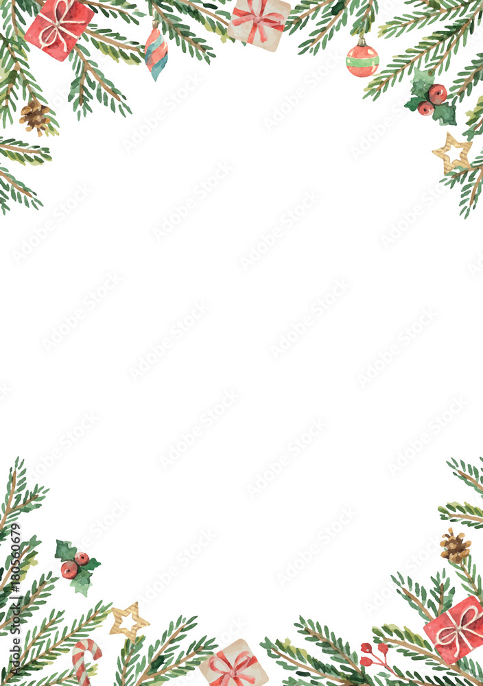 Canvas Prints watercolor vector christmas card with fir branches and place for text.