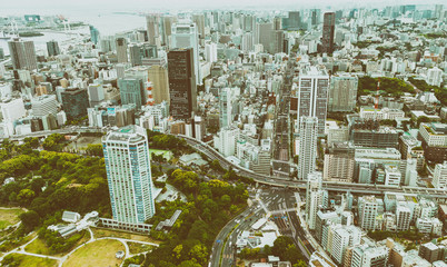 Obraz na płótnie Canvas TOKYO - MAY 2016: City aerial skyline. Tokyo attracts 20 million tourists every year