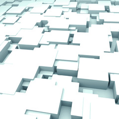3d illustration rendering of multiple white cubes deformed background