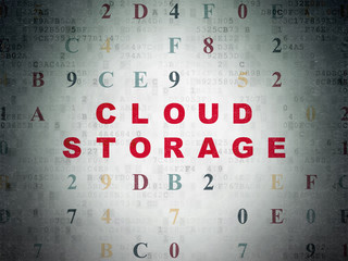 Obraz premium Security concept: Painted red text Cloud Storage on Digital Data Paper background with Hexadecimal Code